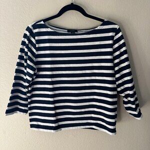 J Crew Blue White Stripes Long Sleeves Cropped T Shirt Women's Medium